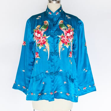 1950s Jacket Chinese Silk Embroidered Robe M 