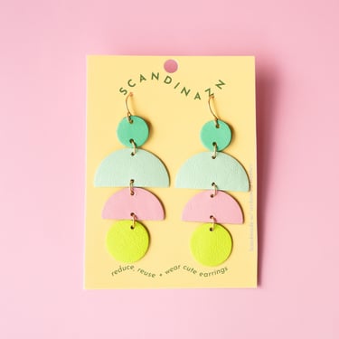 Kinkou 均衡 - Balance Earrings in Minty Pastels - Lightweight Statement Leather earrings with Geometric Shapes 