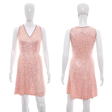 1960's Lillie Rubin Pink Sequin Cocktail Dress Size S