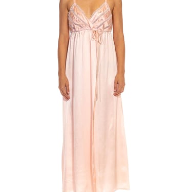 1990S Light Pink Silk Embroidered  Lace Trimming Slip Dress 