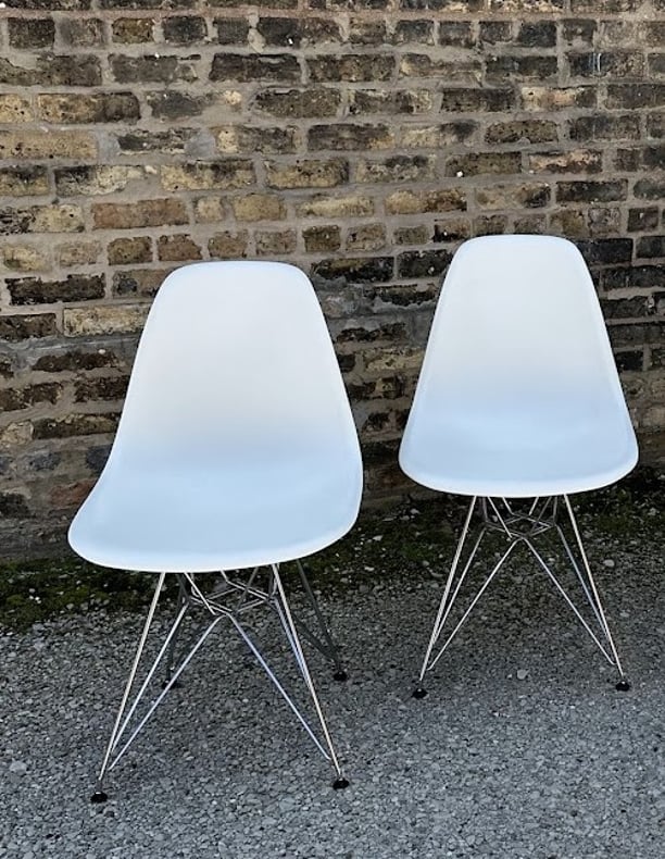 Eames Molded Plastic Side Chair with Chrome Base, a pair