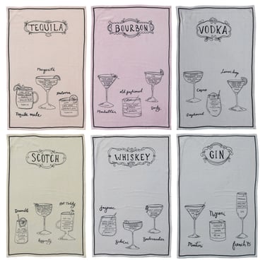 Linen Blend Tea Towel with Cocktail Recipes & Art