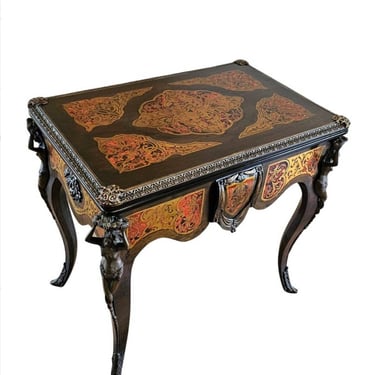 19th Century French Napoleon III Period Boulle Inlaid Bronze Mounted Flip-top Card Game Table 