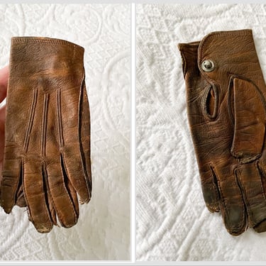 Antique children’s leather glove, 1 tiny glove | Victorian or Edwardian, repurpose, well worn & shabby, winter decor 