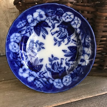 19th C Faïence de Bordeaux, Blue Floral Plate, David Johnston Earthenware, French Farmhouse 