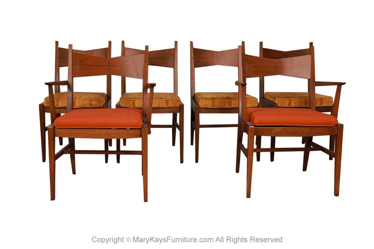 Six Mid Century Walnut Dining Chairs Lane Tuxedo inlay 
