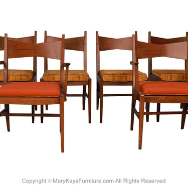 Six Mid Century Walnut Dining Chairs Lane Tuxedo inlay 