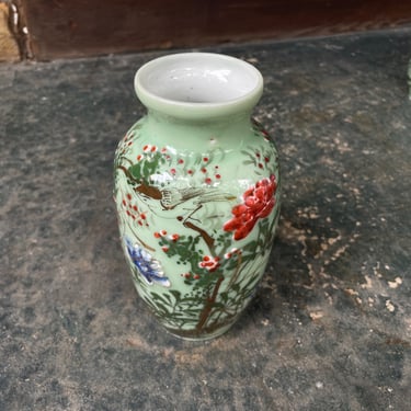 Vintage Japanese 19 Century Antique Green Celadon Porcelain Baluster Vase 2 