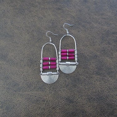 Pink and silver ethnic earrings 