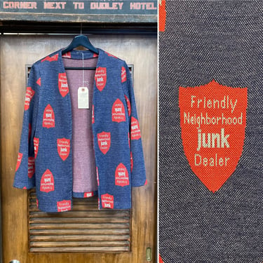 Vintage 1960’s “Friendly Neighborhood Junk Dealer” Mod Pop Art Knit Jacket, 60’s Vintage Clothing 