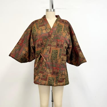 Vintage Padded Kimono Jacket | Hanten in Fall Tapestry Fabric | Size Medium to Large 