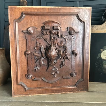 French Architectural Wood Door Panel, Hunting Bird Scene, Hand Carved Cabinet Doors, Wall Mount, Wall Art, Chateau Decor 
