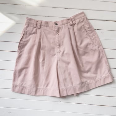 high waisted shorts | 80s 90s vintage pastel pink cotton khaki pleated trouser shorts 