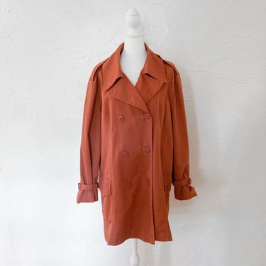 70s Rust Orange Double Breasted Canvas Jacket with Crisscross Straps | Extra Large 