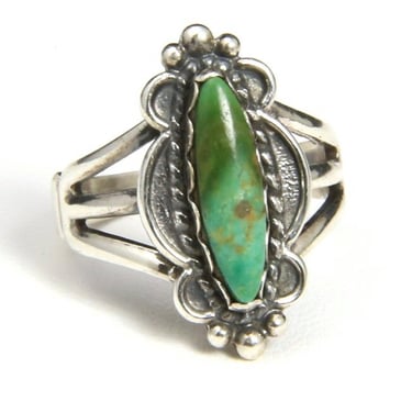 Vintage Green Turquoise & Sterling Silver Ring Sz 6.5 Oblong Southwestern 