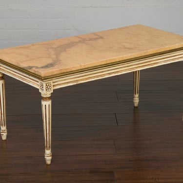 Vintage French Louis Xvi Style Painted Coffee Table W/ Marble Top 
