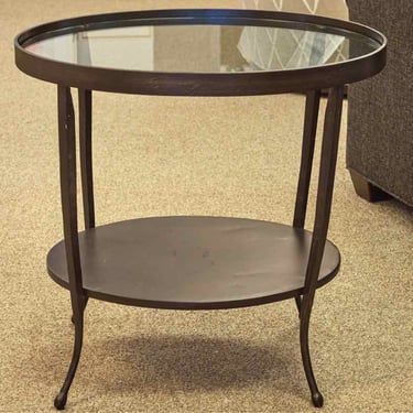 Black Metal Oval Side Table with Glass Top