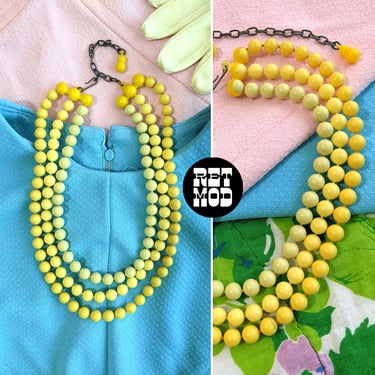 Fun Vintage 60s 70s Yellow Beaded 3-Strand Necklace 