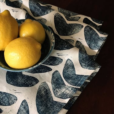 indigo cashew. hand block printed linen table runner. organic linen. boho decor. abstract modern. blue. tablecloth. housewarming gift. 