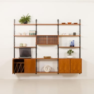 Poul Cadovius teak wall unit with vinyl records cabinet, Cado, Denmark 1960s 