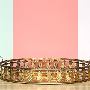 Large Brass Etched Pineapple Tray