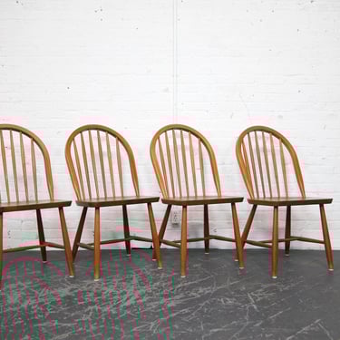 Vintage MCM set of 4 solid teak windsor dining chairs by KD sun Furniture Thailand | Free delivery in NYC and Hudson Valley areas 