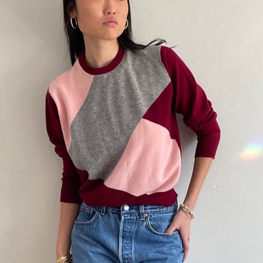 60s cashmere intarsia sweater / vintage pink hand intarsia color block 3 ply cashmere pullover crewneck block sweater Scotland | Medium 