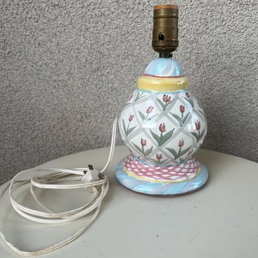 Vintage Mackenzie & Childs Small Lamp Pottery 7.5” X 5.5”. Floral hand painted. 