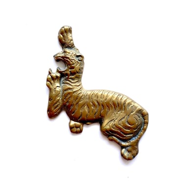 Vintage Bronze Asian Tiger Statue // Gold Paperweight // Animal Spiritual Decor 