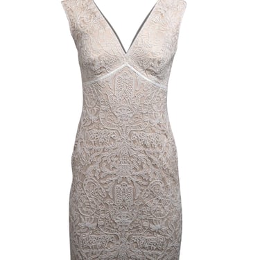 Tadashi Shoji - Cream w/ Ivory Lace Sleeveless Dress Sz 2