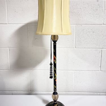 Vintage Black Table Lamp with Painted Fruit Motif