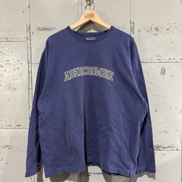 Vintage Y2K Abercrombie & Fitch Long sleeve tshirt heavyweight Cotton navy embroidered logo  Mall Brand 