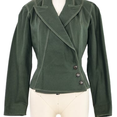 1980s Alaia Forest Green Fitted Canvas Jacket