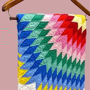 Vintage Lone Star Quilt 1960s Retro Size 72x72 Mid Century Farmhouse + Rainbow Colors + Handmade Bedding + Bedroom Textile + Sofa Blanket 