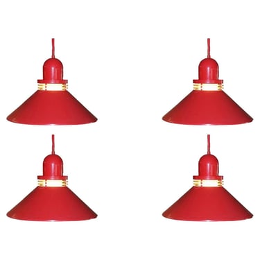 Set of 4 1970's Red Pendant Lamps