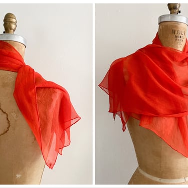 Vintage ‘60s VERA By Vera Neumann rich orange silk chiffon scarf | 1960s ‘70s aesthetic, Autumn vibes, made in Japan, hand rolled edges 