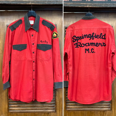 Vintage 1950’s Size L “Springfield Roamers” Motorcycle Club MC Workwear Shirt, 50’s Embroidery, Vintage Clothing 