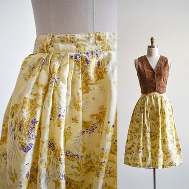 1950s Yellow Floral Cotton Skirt 