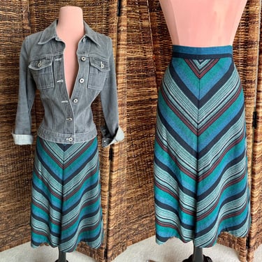 Vintage Midi Skirt, Chevron Stripes Jewel Tones, Sears, 70s 