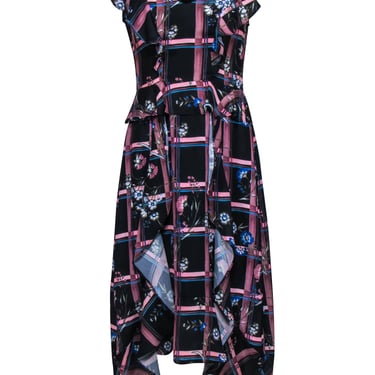 Parker - Black, Pink & Blue Plaid Floral Ruffled Maxi Dress Sz S