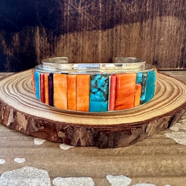 HAROLD SMITH Turquoise and Spiny Oyster Cuff Bracelet 58g | Navajo H. Smith Hallmark | Native American Southwestern 