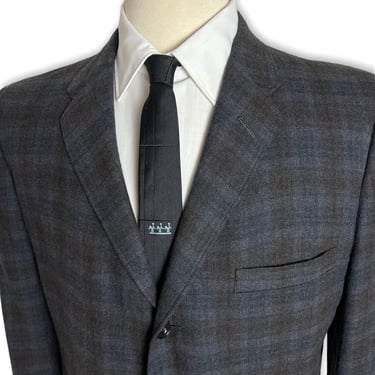 Vintage 1950s/1960s Wool Flannel SHADOW PLAID Sport Coat ~ 40 R ~ jacket / blazer ~ Preppy / Ivy Style / Trad 