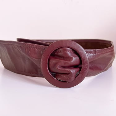 Vintage 1970’s - early ‘80s W. Germany burgundy genuine leather belt | adjustable cinch belt, S/M/L 
