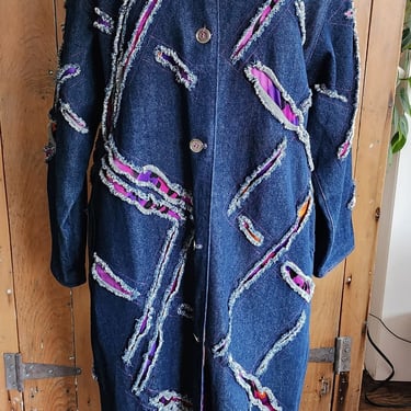 Vintage 90s Denim Coat Colorful Slashes Free Forms Nimityongskul Art Clothes 