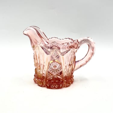 Vintage Imperial Glass Pink EAPG Creamer, 212 Pink Depression Pressed Glassware, Nucut #212, Star & Fan Design 