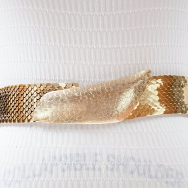 gold medallion belt | 80s vintage stretchy gold seashell chain waist belt 