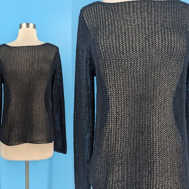 Y2K Express Medium Black Acrylic Mesh Knit Sheer Pullover Sweater 