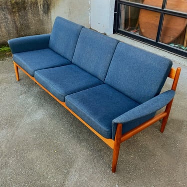 Stellar Grand Danois 3 Seater Teak Sofa in Steel Blue by Grete Jalk