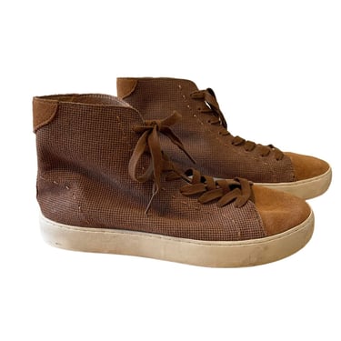 Frye Mens Brown Tan Suede Leather High Top Sneakers Tennis Shoes Sz 9.5 