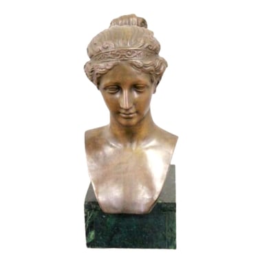 Antique Bronze Bust, Style of a Girl, 16 Ins., Green Mount, Classical, Home Decor!!